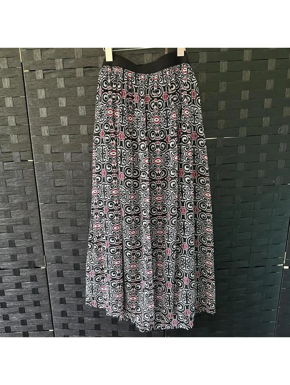 Ruby Rd. Geometric Print Maxi Skirt - Black, White & Red - Size 12
